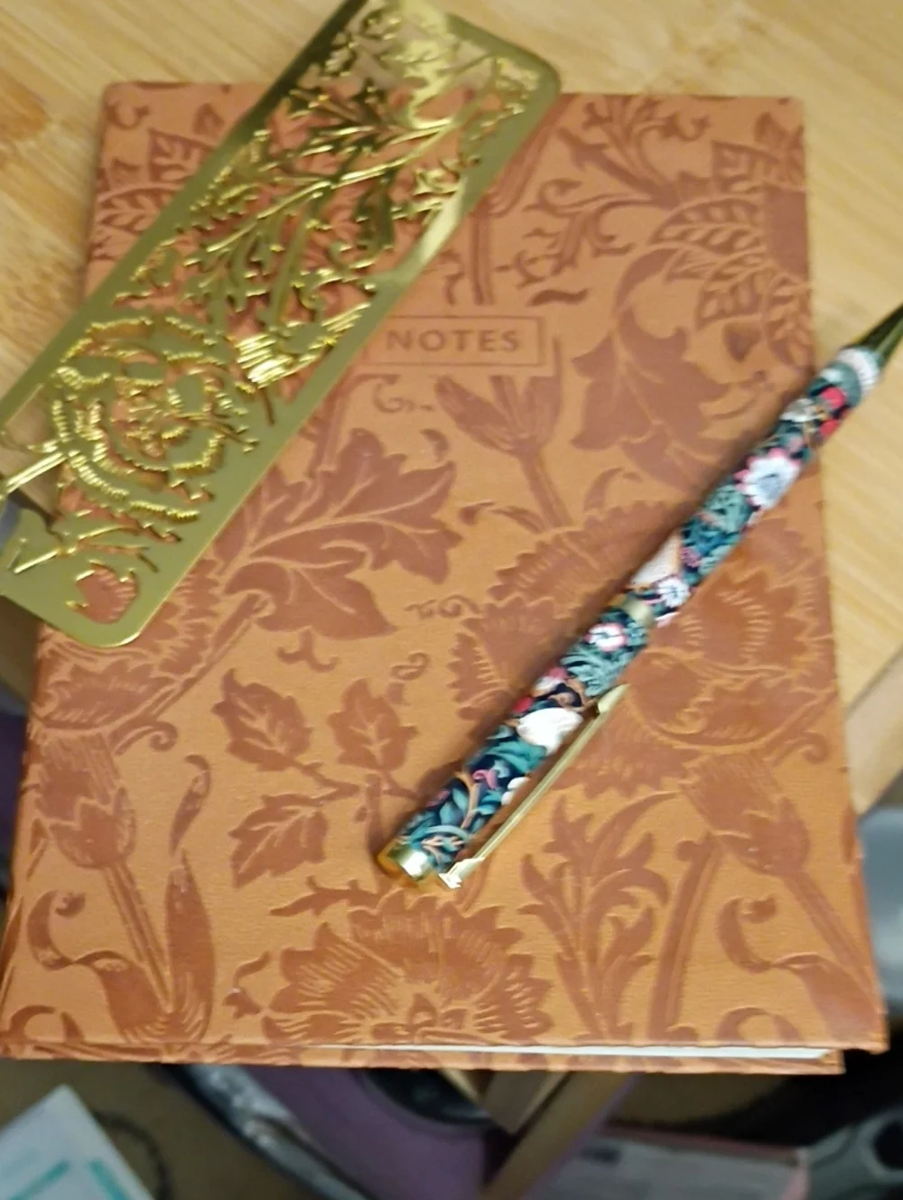 William Morris Faux Leather Floral Pattern Notebook with Matching Floral Pen